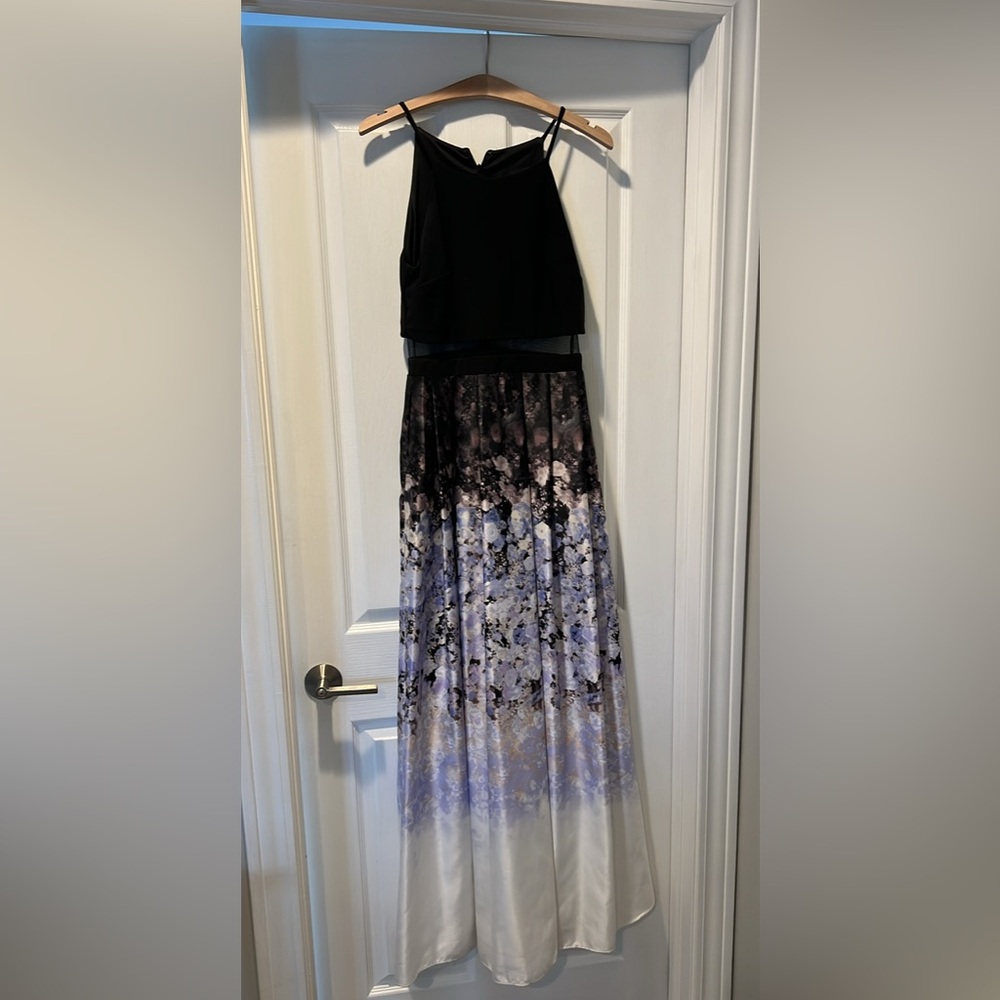 Betsy and Adam evening gown, beautiful satin floral bottom size 6